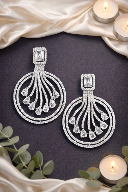 أقراط زركونيا مكعبة دائرية بشراشيب متدلية | earring-43