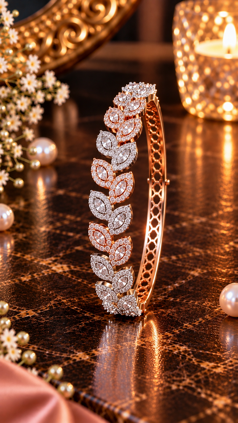 Rose Gold Marquise Leaf Slim Bracelet, additional detail view