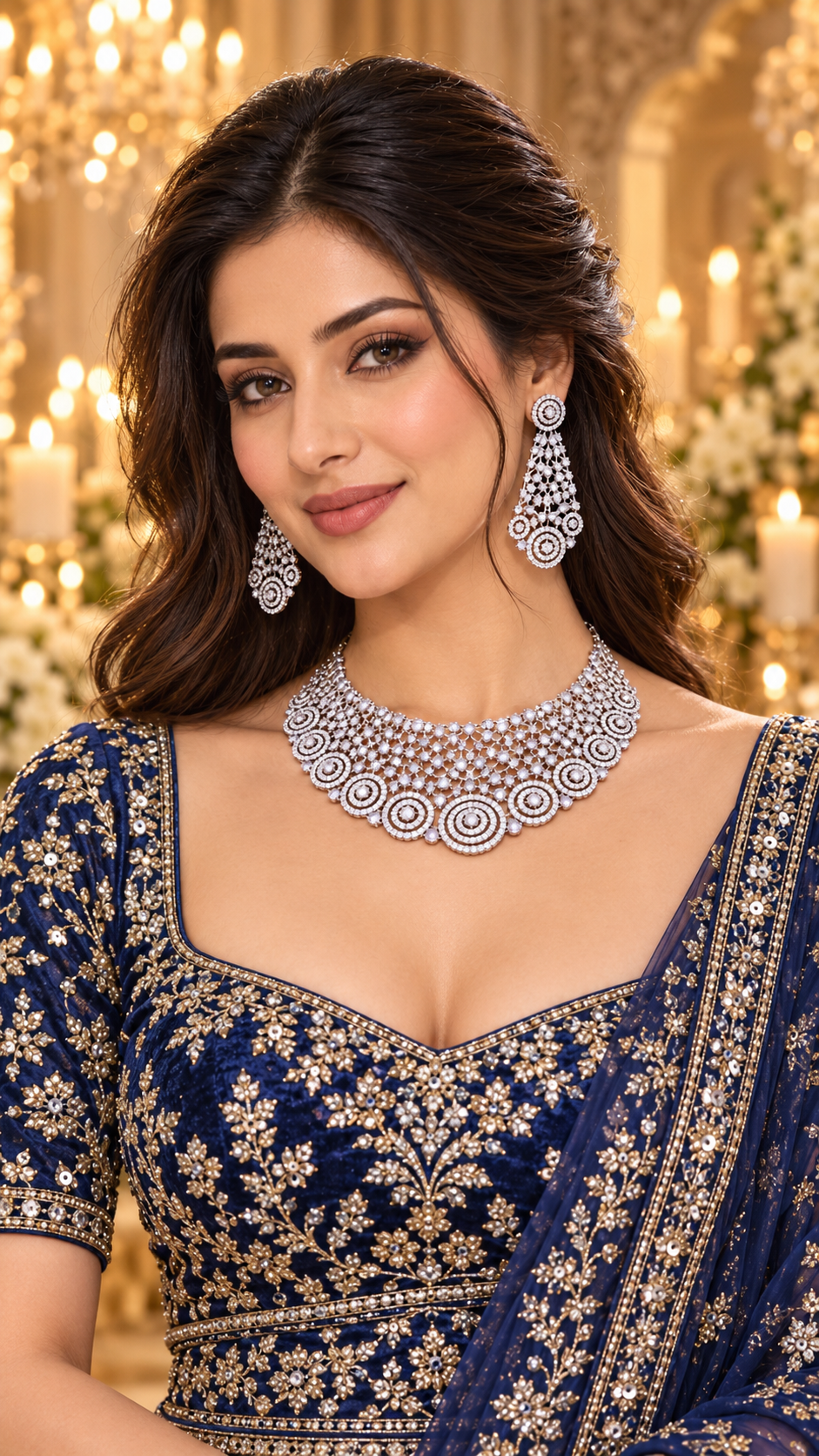Circular Drop Choker Necklace & Earring Set in Silver, additional view