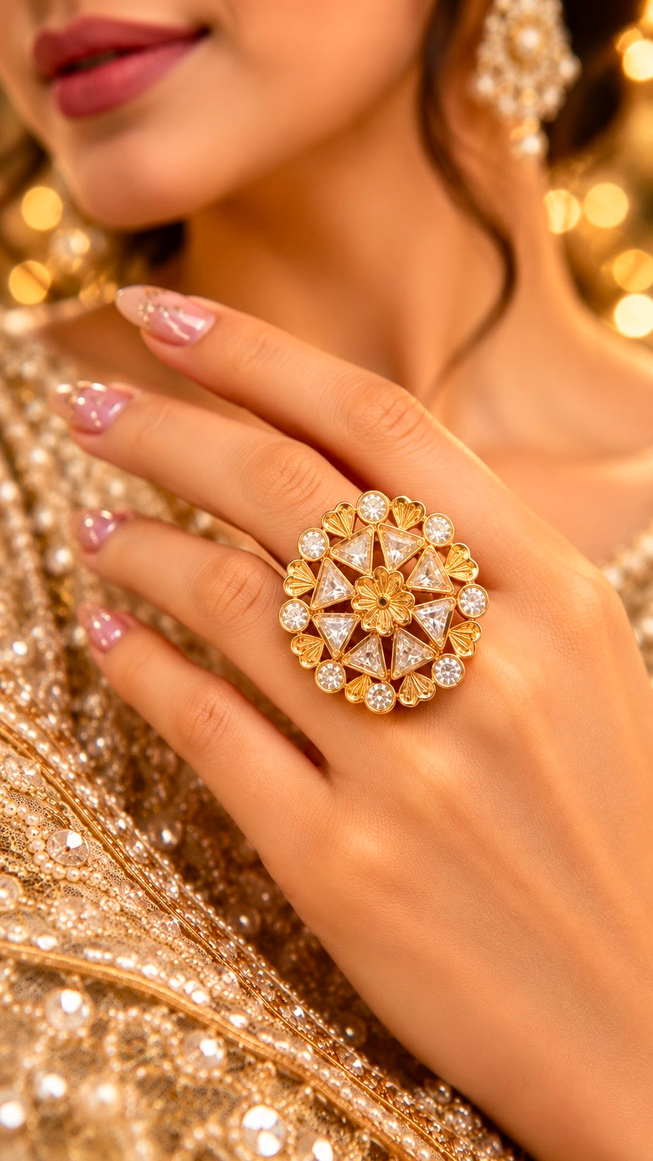 Geometric Starburst Cocktail Ring in Gold, product detail