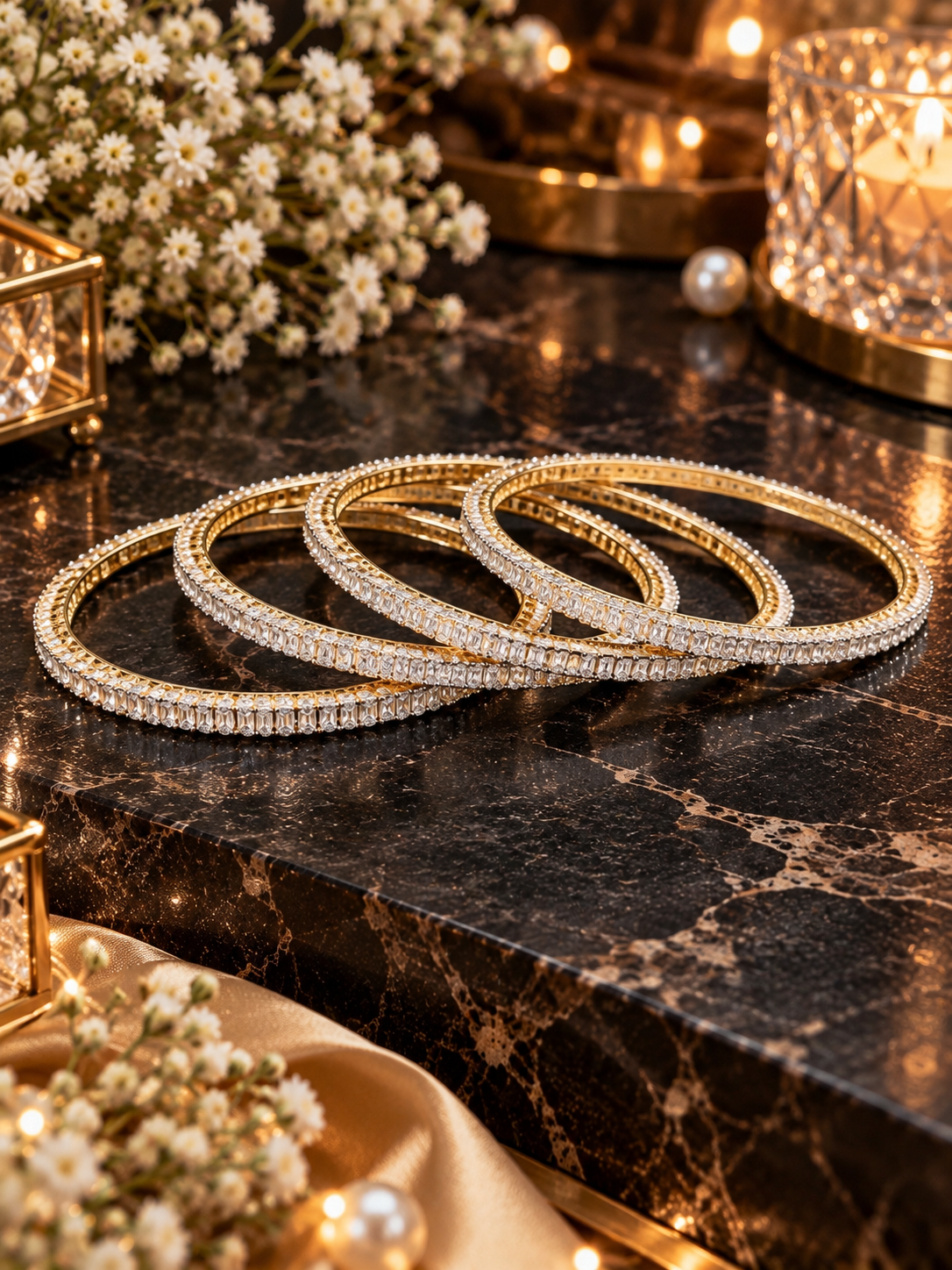 Slim Clear Stone Bangles in Gold, product detail