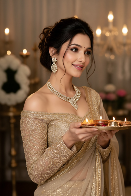 Rajsi Royal Antique Kundan Necklace Set | Gold Plated Bridal & Festive Jewellery Set with Earrings