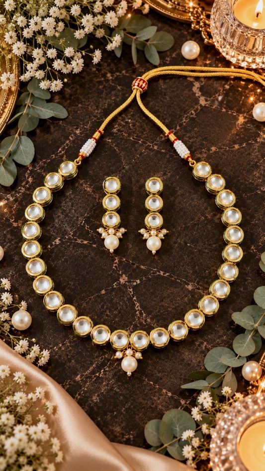 Kundan pearl drop choker necklace and earring set