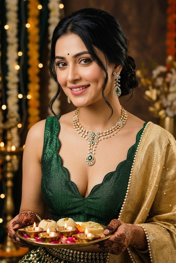 Rajsi Royal floral Antique Necklace Set | Kundan Polki Bridal Jewellery with Emerald Stones | MirakiStylez