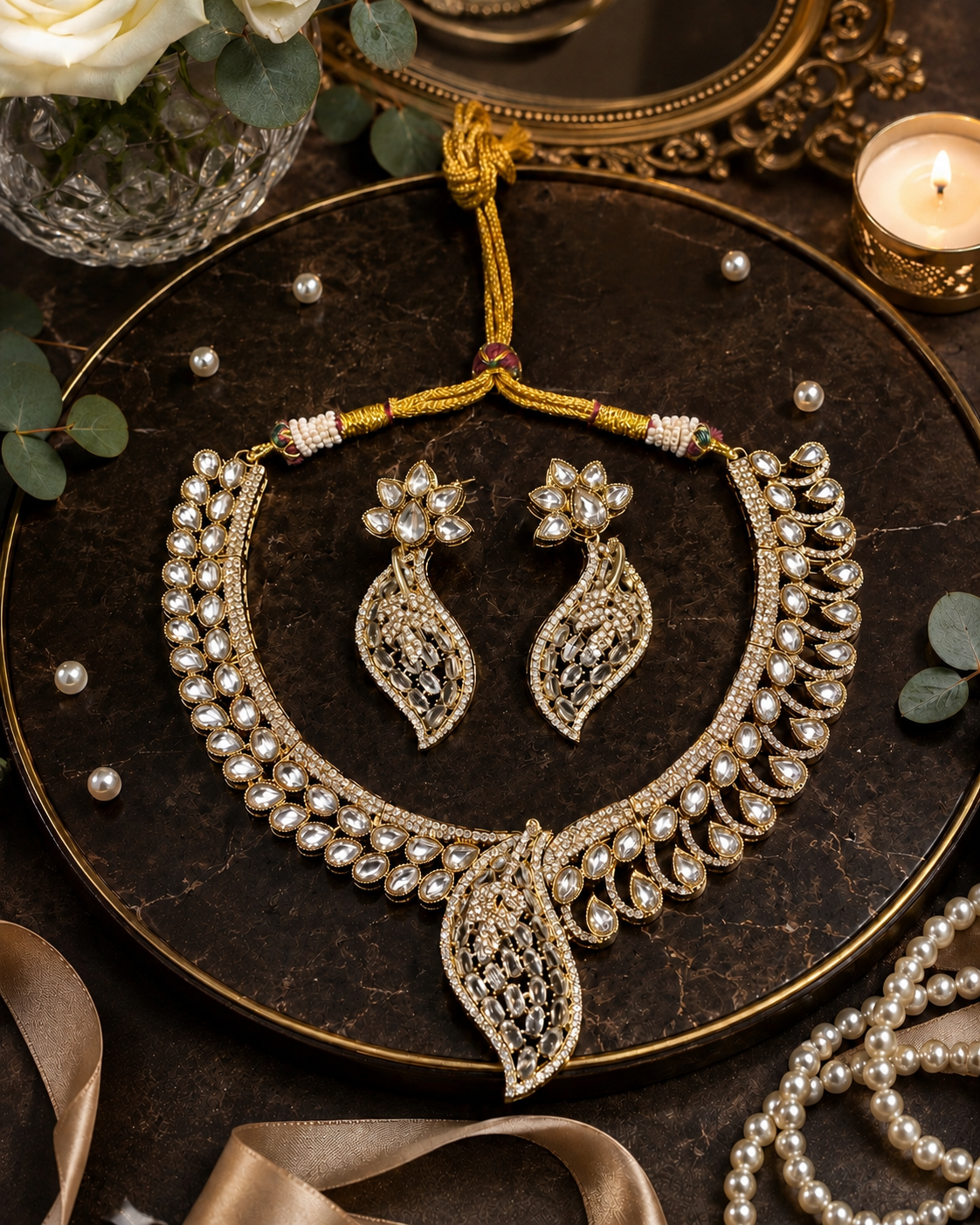 Rajsi Royal Antique Kundan Necklace Set | Gold Plated Bridal & Festive Jewellery Set with Earrings
