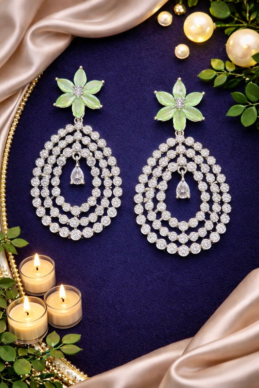 Mint Bloom Diamond Statement Earrings