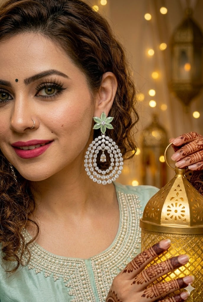 Mint Bloom Diamond Statement Earrings