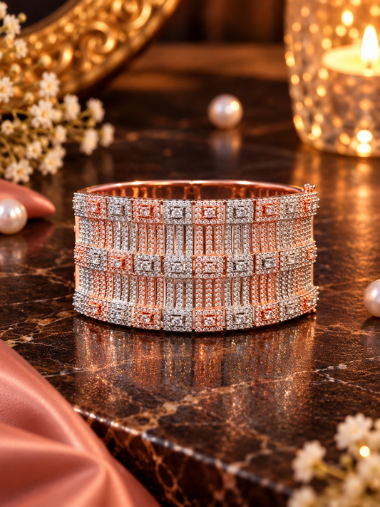 Rose Gold Baguette Grid Wide Bracelet, additional detail view