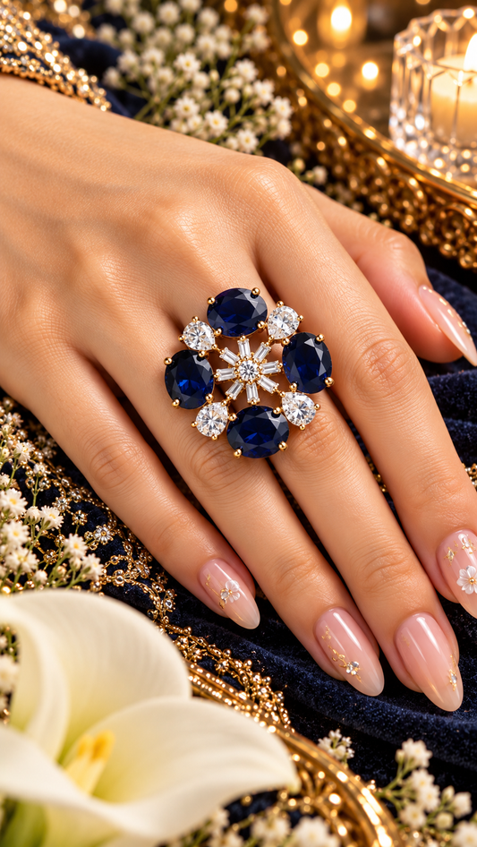 Flower Cluster Cocktail Ring in Blue, additional view