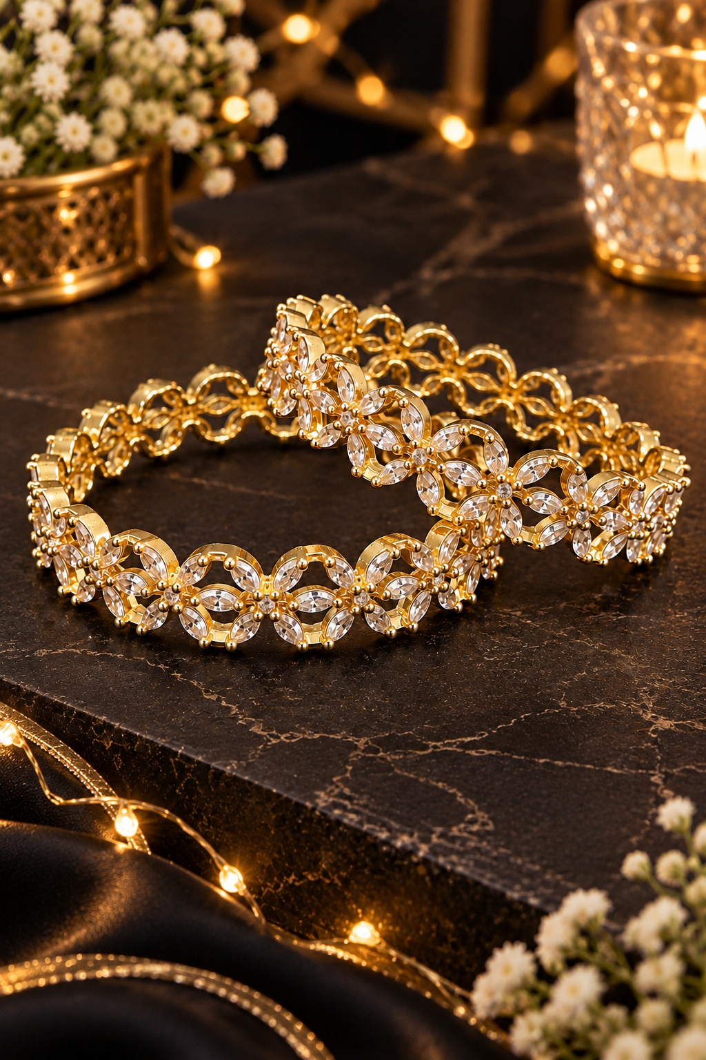 Floral Openwork Statement Bangle in Gold, product detail