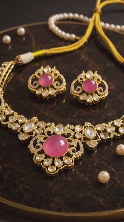 Rajsi Royal Pink Kundan Necklace Set | necklace-38