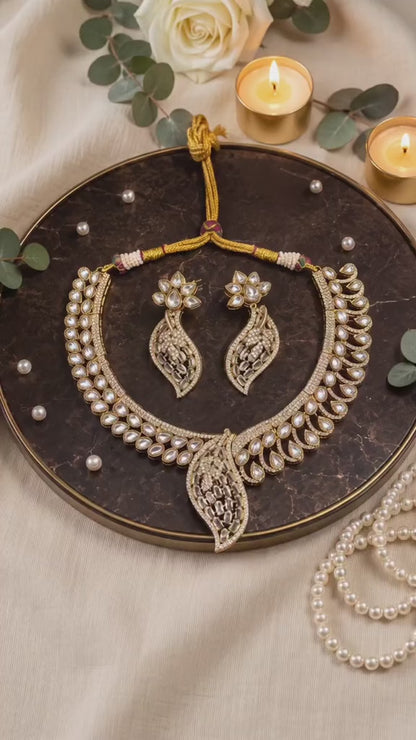 Rajsi Royal Antique Kundan Necklace Set | Gold Plated Bridal & Festive Jewellery Set with Earrings